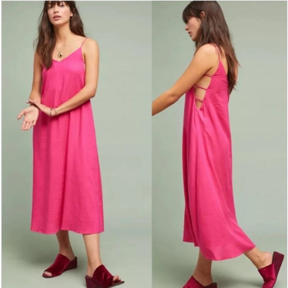 Anthropologie Moon River Valentina Pink Maxi Dress Side Cutout Women's Medium